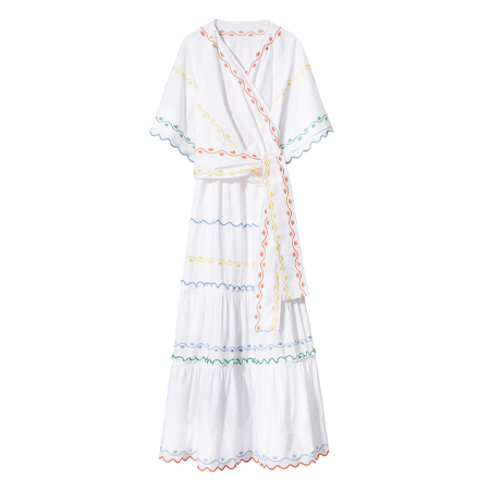 Tory Burch Scalloped Embroidered Wrap Dress (White) - Valiram Group